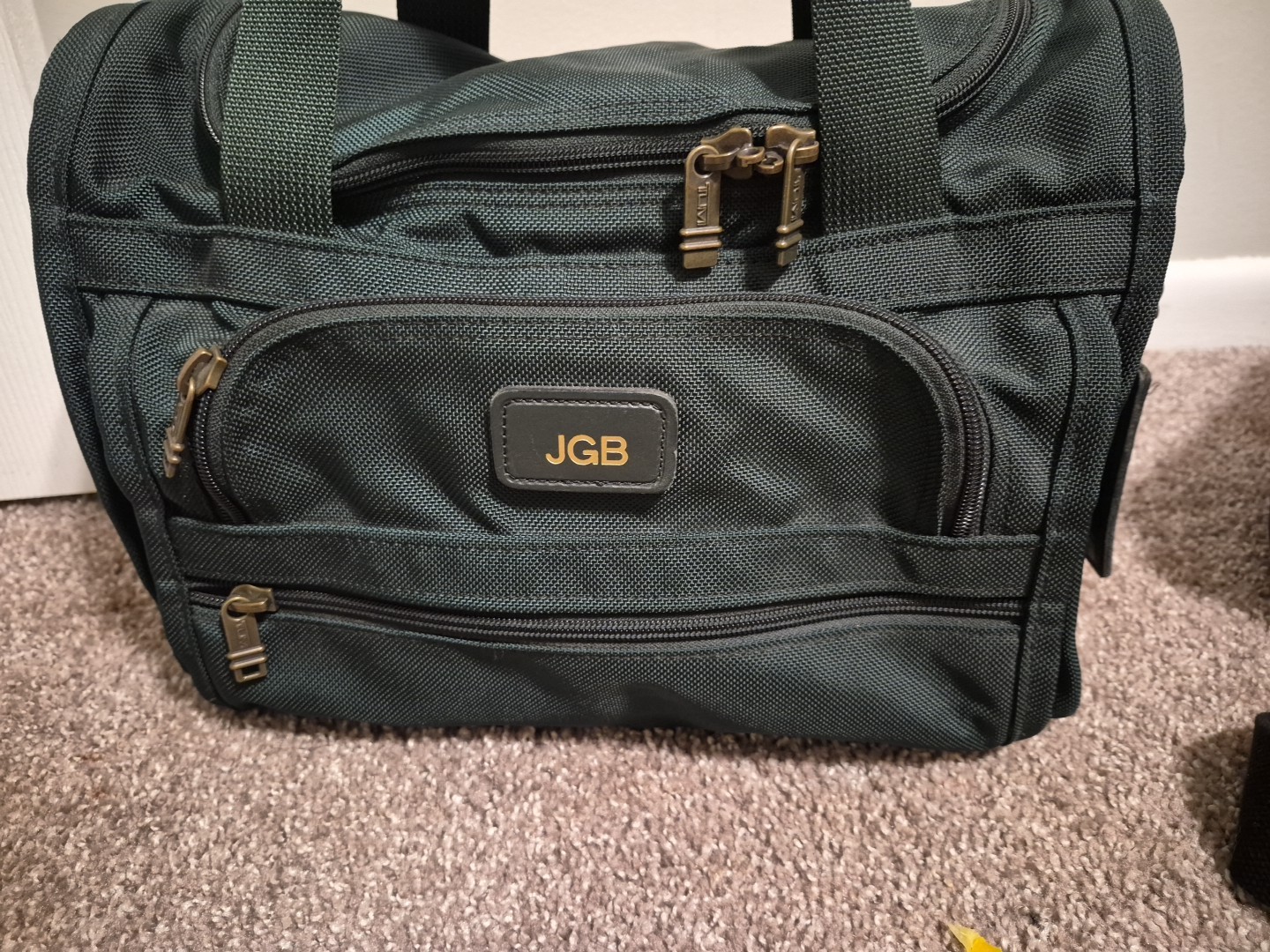 Tumi Dark Green Ballistic Nylon Carry-on Duffle With Name Tag