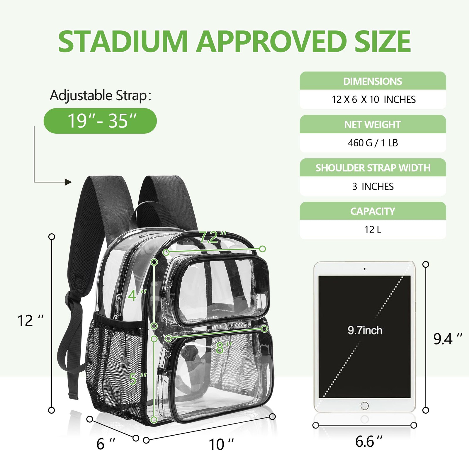 Clear Backpack Stadium Approved, 12x10x6 Inches Small Clear Bag with Padded S…