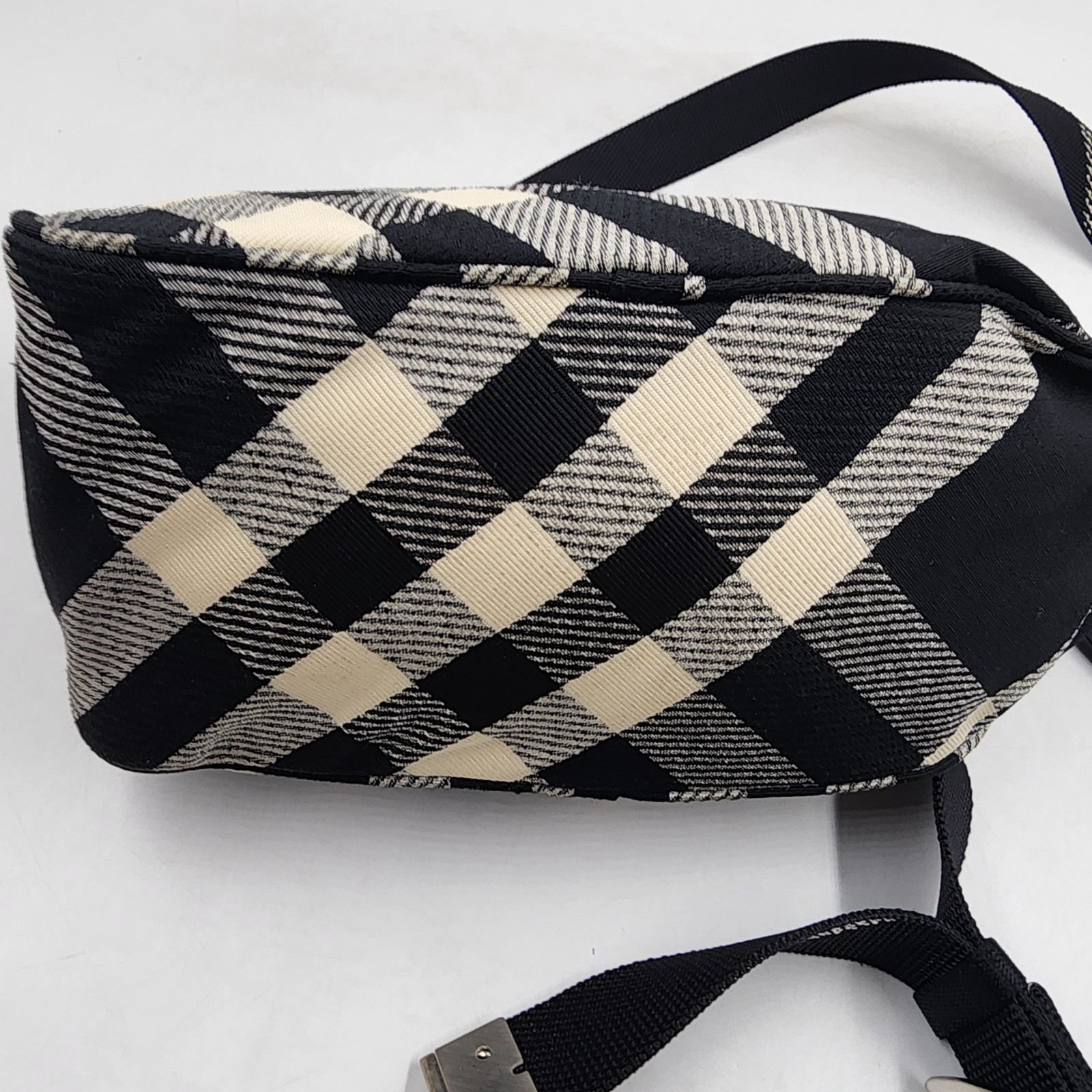 Burberry Shield Check Cotton-Blend Messenger Bag Men’s Black Zip Closure