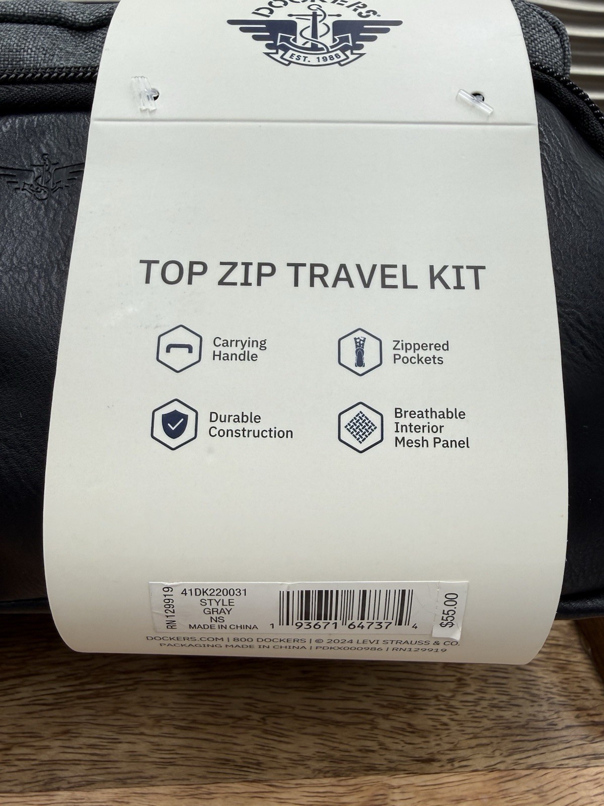 Docker’s Men’s Top Zip Toiletry Travel Bag Kit /Zip Side Pouch Gray Black NEW!