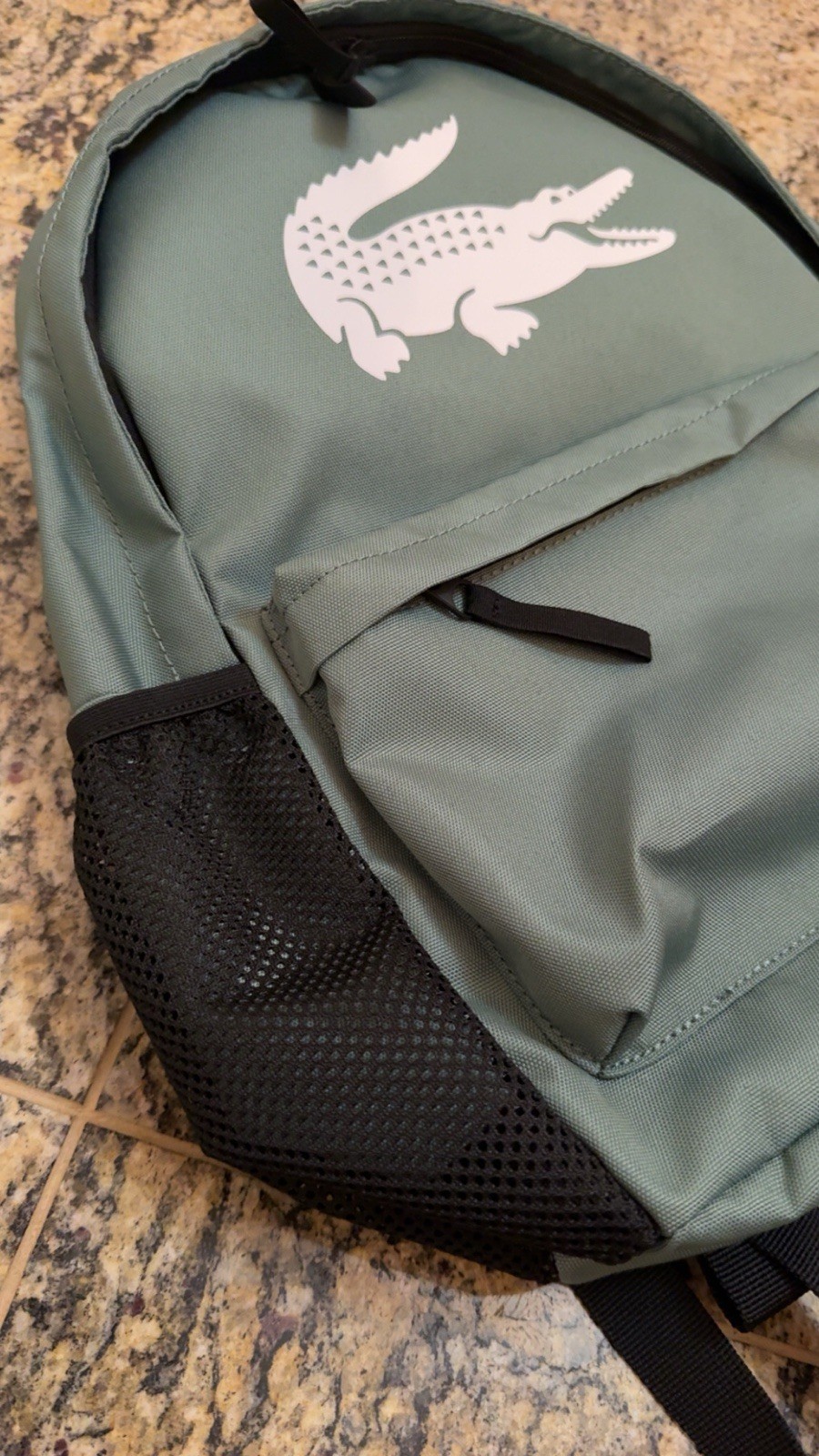 LACOSTE $98 Backpack BIG CROC LOGO bag side pocket Green AUTHENTIC NEW NH5184OM