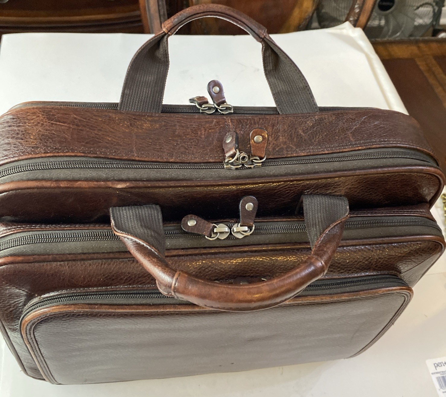 Vintage WILSON Genuine Leather Brown Travel Bag Expanding 5 Zipper Compartments