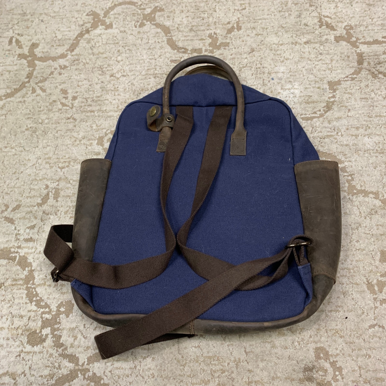 JW Hulme Leather Canvas Backpack Blue Brown