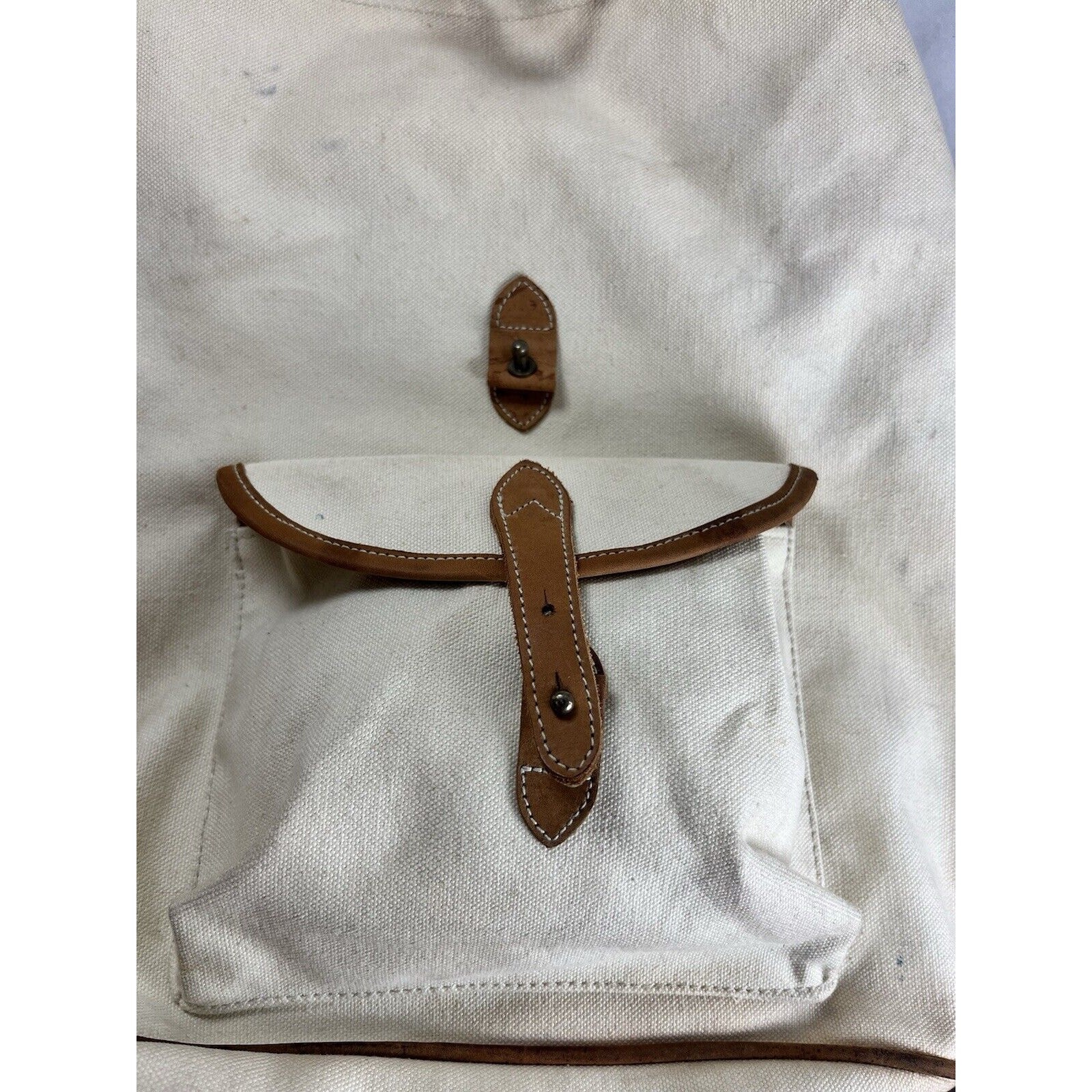 GH Bass Canvas Backpack Rucksack Drawstring Closure Bucket Style Leather Trim