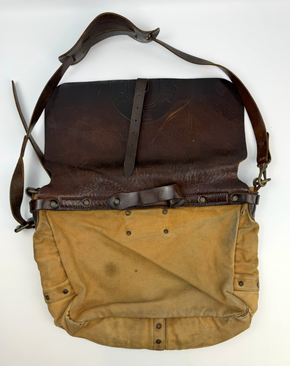 Vintage RRL Double RL Ralph Leather & Canvas Messenger Shoulder Bag DISTRESSED