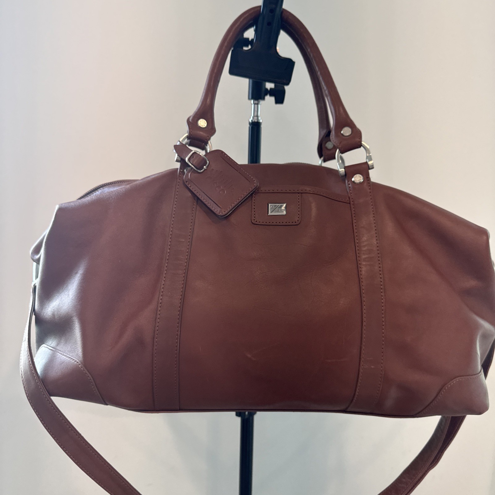 Excellent Cutter & Buck Large 19″ Brown Leather Weekender Duffel Travel Bag