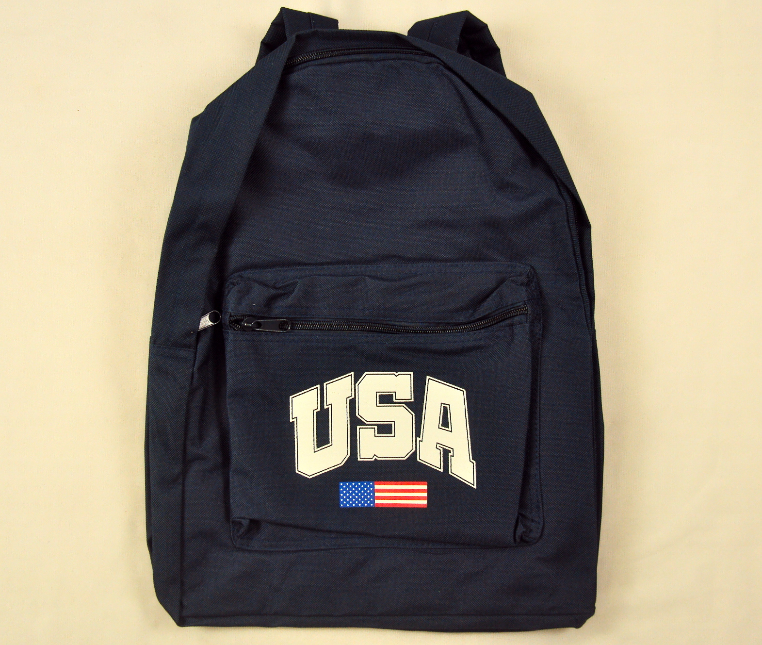 Nylon Canvas Backpack ~ Basic 2-Pocket School Book Bag w/Patriotic USA Emblem