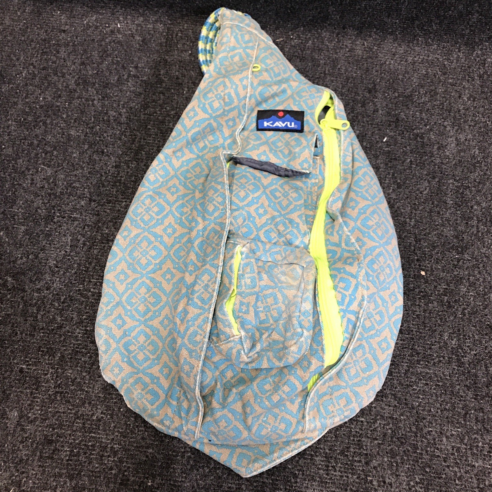 KAVU Rope Sling Pack Blue Tan Geometric Cross Body Outdoor Travel Bag Backpack