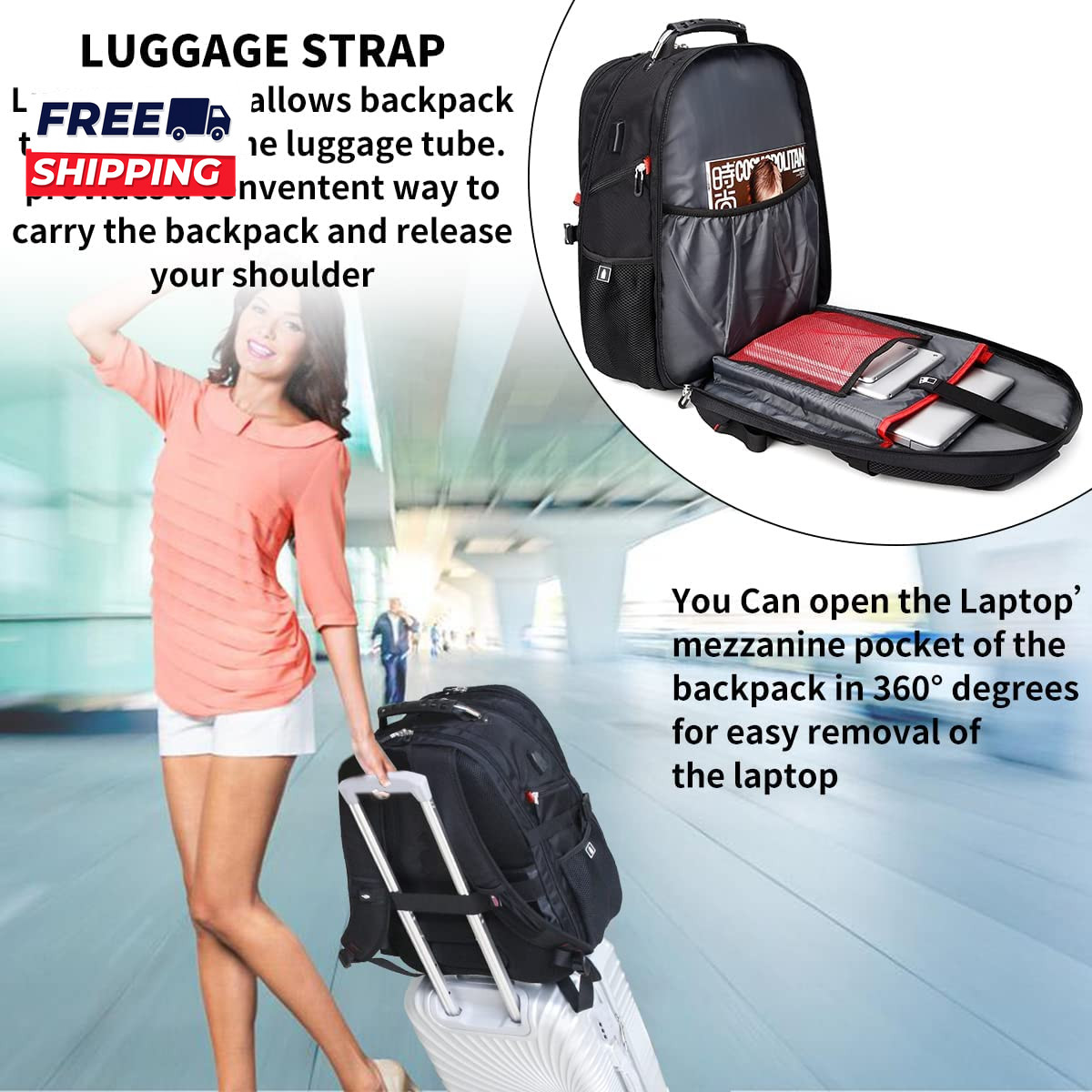 Extra Large 50L Travel Laptop Backpack with Combination Lock College High School