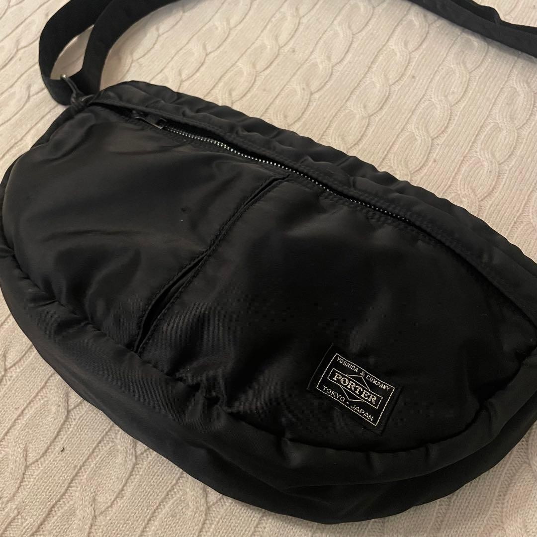 Authentic PORTER YoshidaBag Black Nylon Oval Shoulder Bag 21cm x 32cm x 9cm