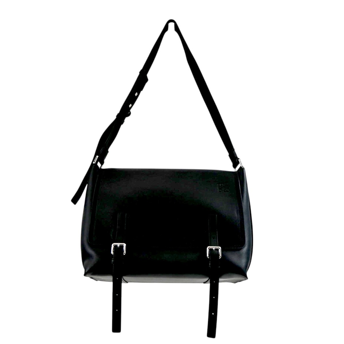LOEWE Anagram Logo Leather Messenger Shoulder Bag, Black, T2606-k145