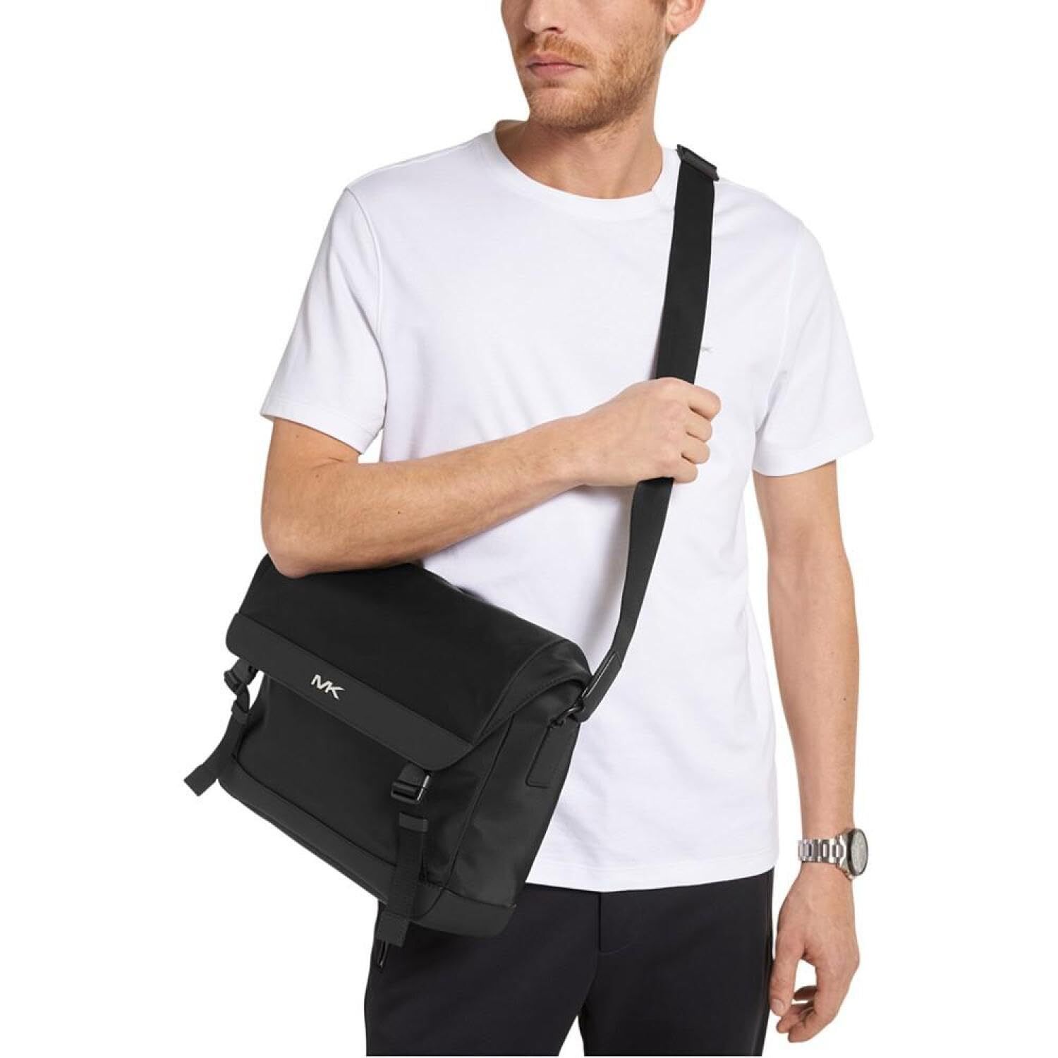 MSRP$198 Michael Kors Men’s Malone Large Nylon Bike Bag, Black , L .