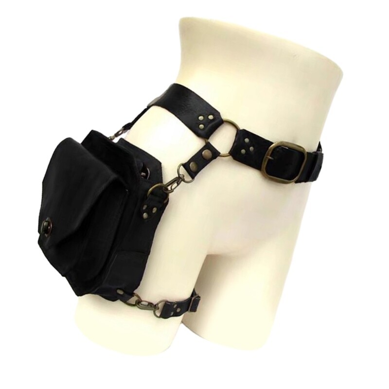 Steampunk Waist Pack PU Leather Waist Bag Motorcycle Thigh Wallet for Women