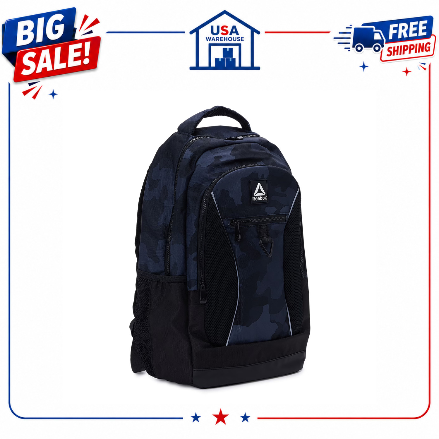 Reebok Laredo 19.5″ Laptop Backpack Unisex Black Camo School Travel Bag