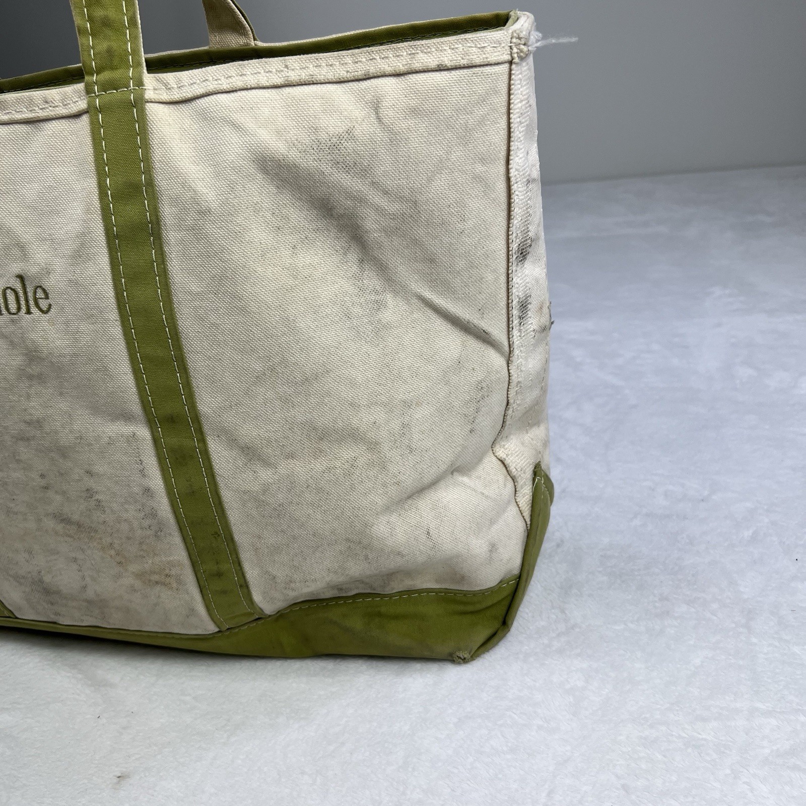 Vintage Distressed LL Bean Large “Nichole” Zipper Top Boat And Tote Canvas Bag