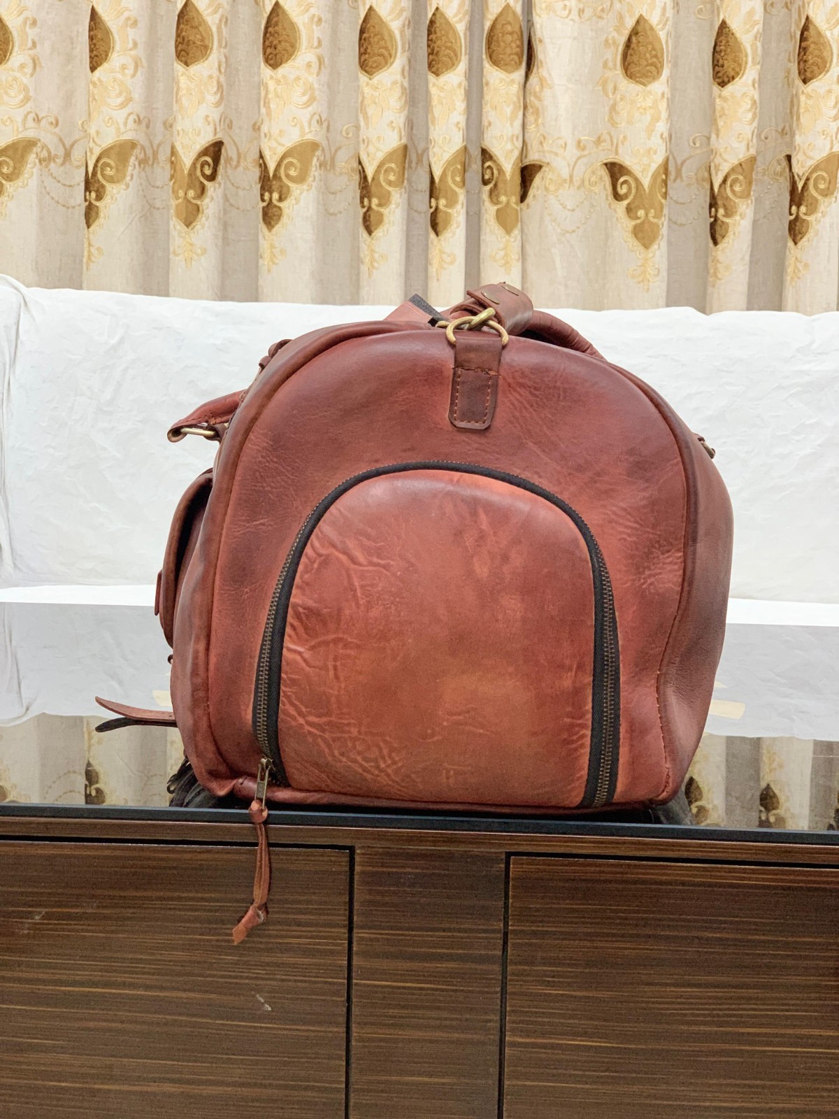 Genuine Leather duffle bag with Shoe Compartment Travel Overnight Gym Weekender