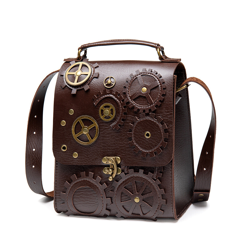 GEARDUKE Men Women Gothic Steampunk Crossbody Shoulder Messenger Leather Bag