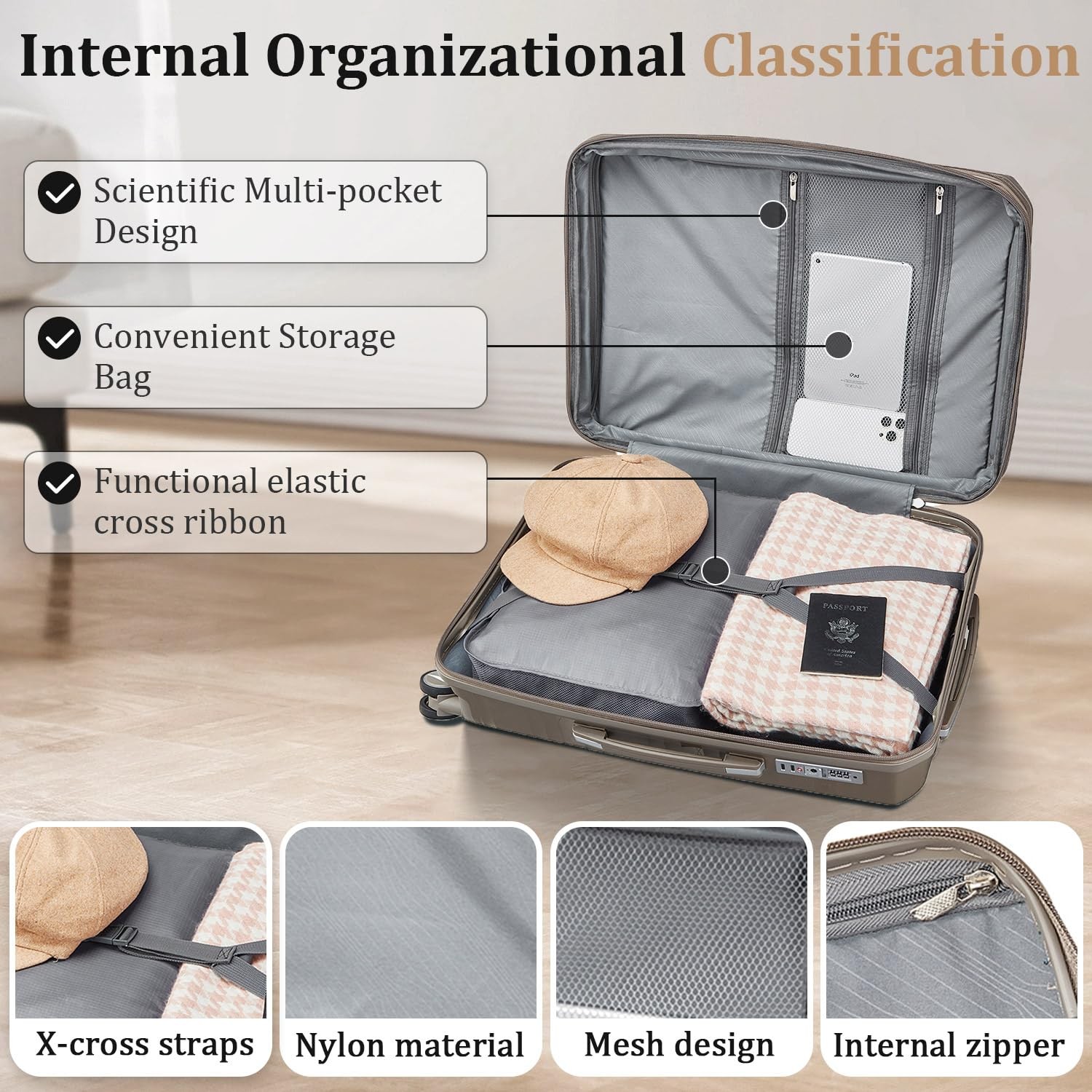 4 Piece Carry On Luggage Set 20 Inch, Expandable PP Hardshell Suitcase with D…