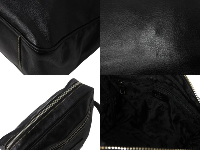 Gucci Shoulder Bag Messenger Bag Crest 201451 Leather Black Silver hardware