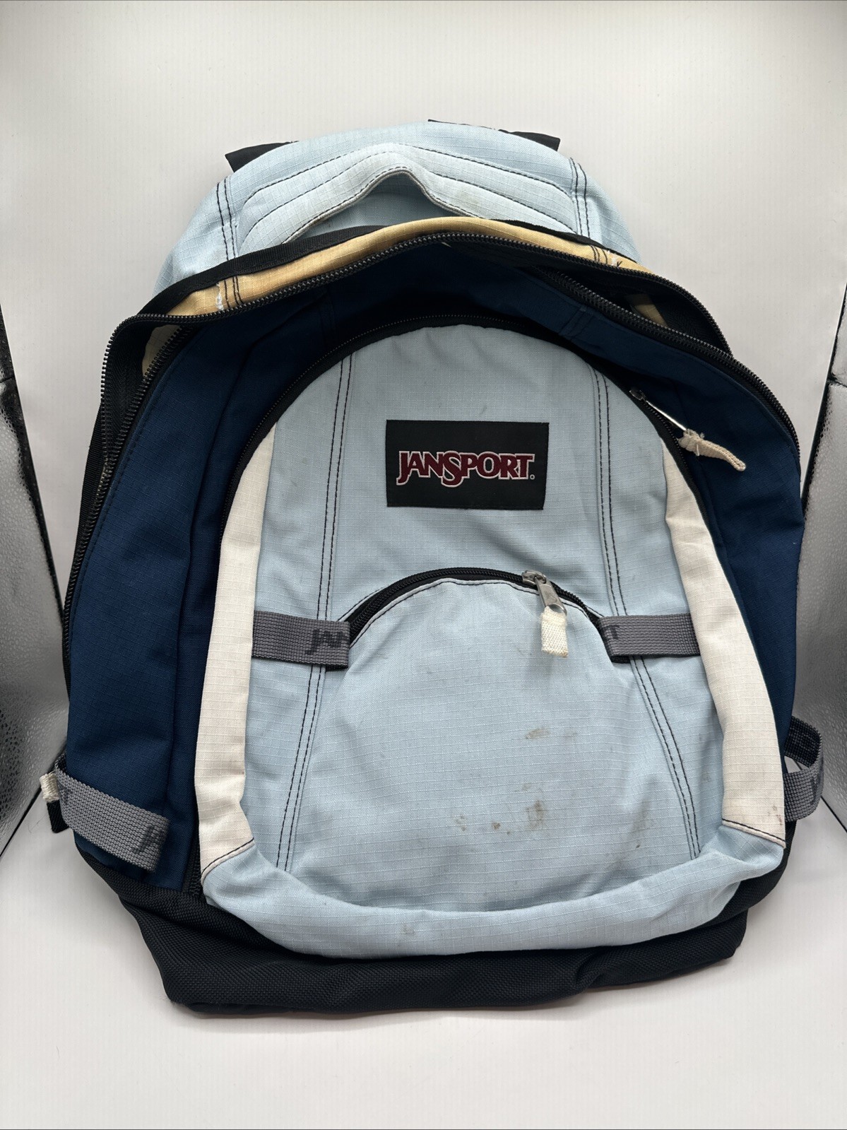 JanSport Blue And Light Blue Backpack Multi Compartment School Bag Zipper