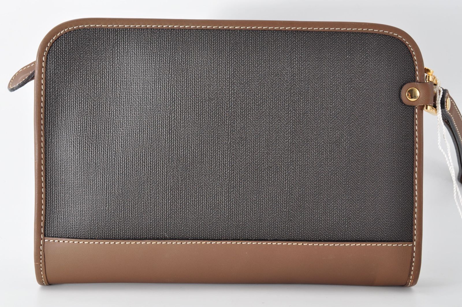 Dunhill Black Brown Herringbone PVC Leather Clutch Bag 26cm