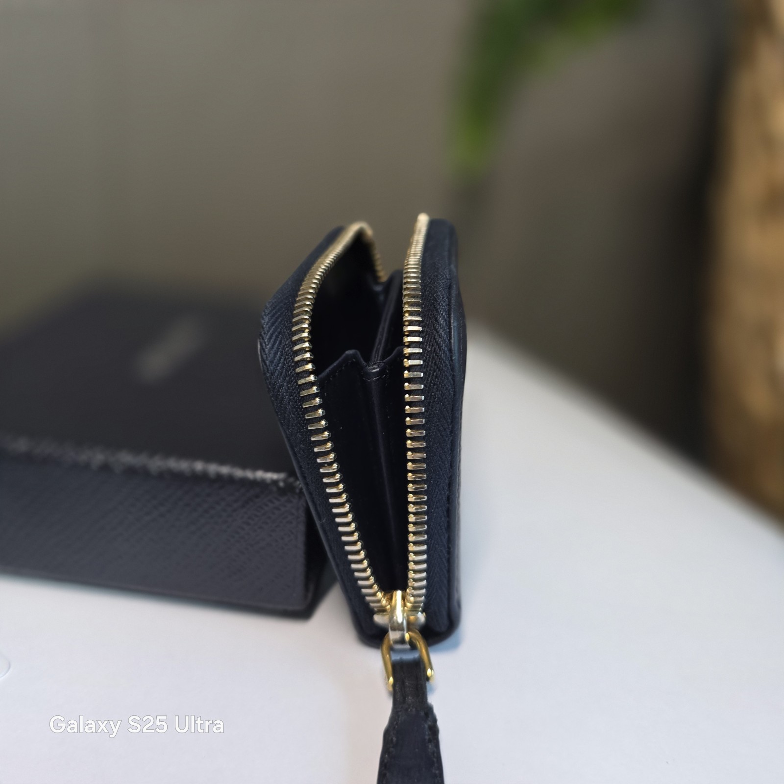 Prada Vitello Move Zip Coin Purse Wallet 1MM268 Baltico Navy Gold HW Full Set