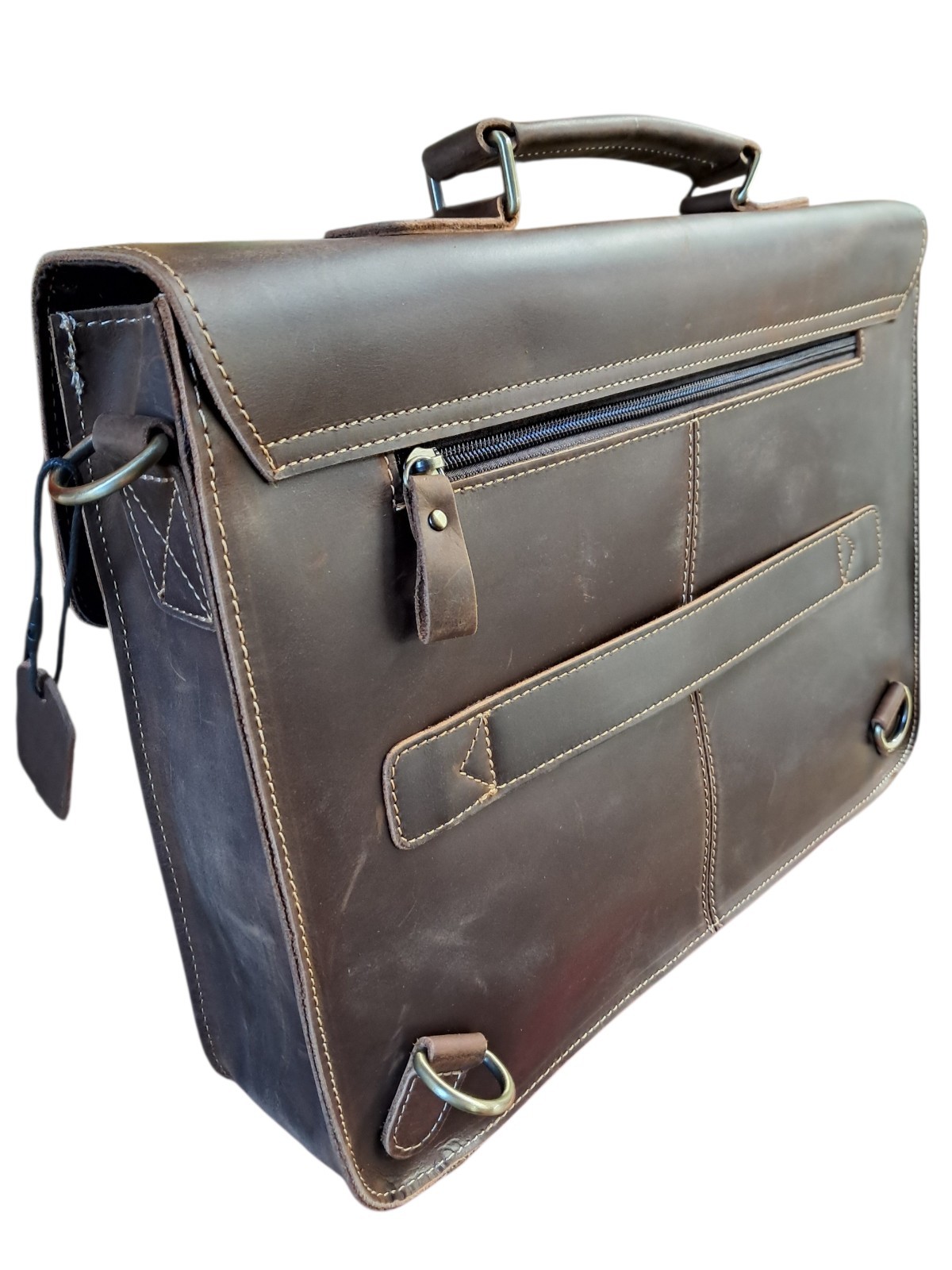 Crazy Horse Leather Briefcase Messenger Bag Business Laptop CNC Necktie Western