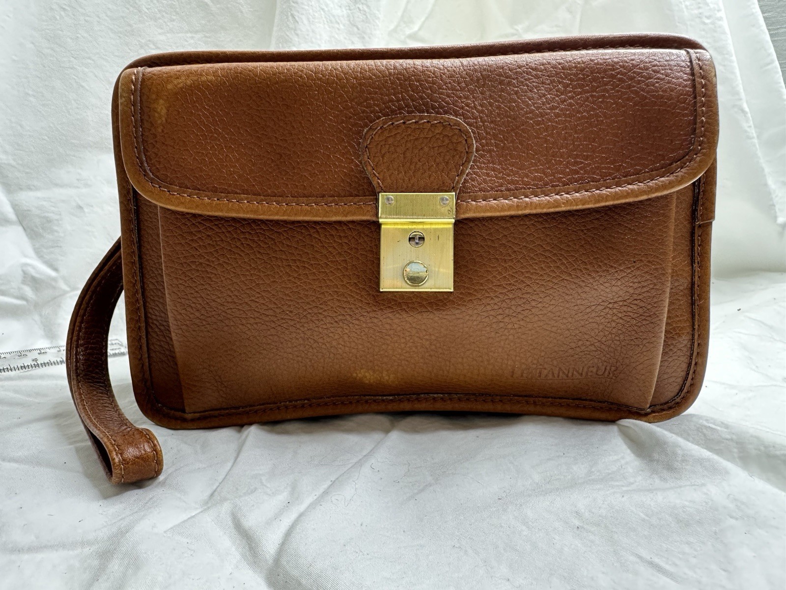 Le Tanneur Leather Brown Plain Men’s Bag Wrist Strap France 1898 Used