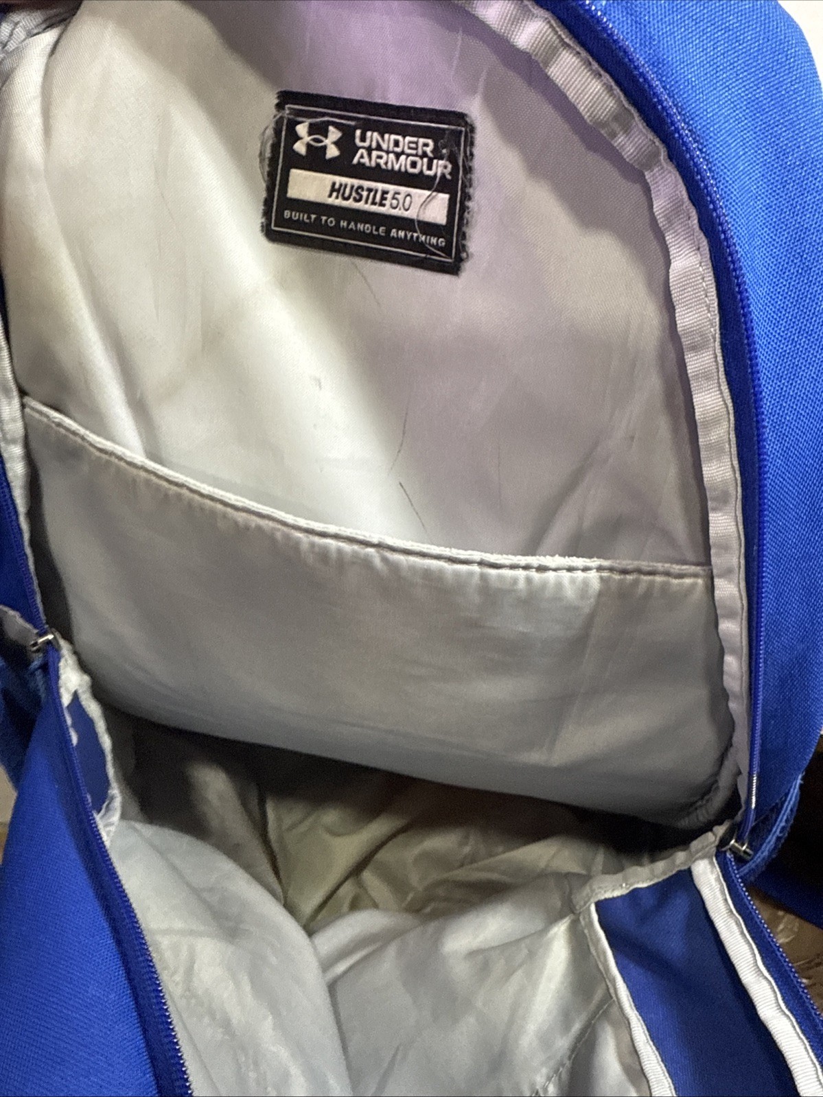 Under Armour Hustle 5.0 Backpack Royal Blue Good Condition All Zippers Function