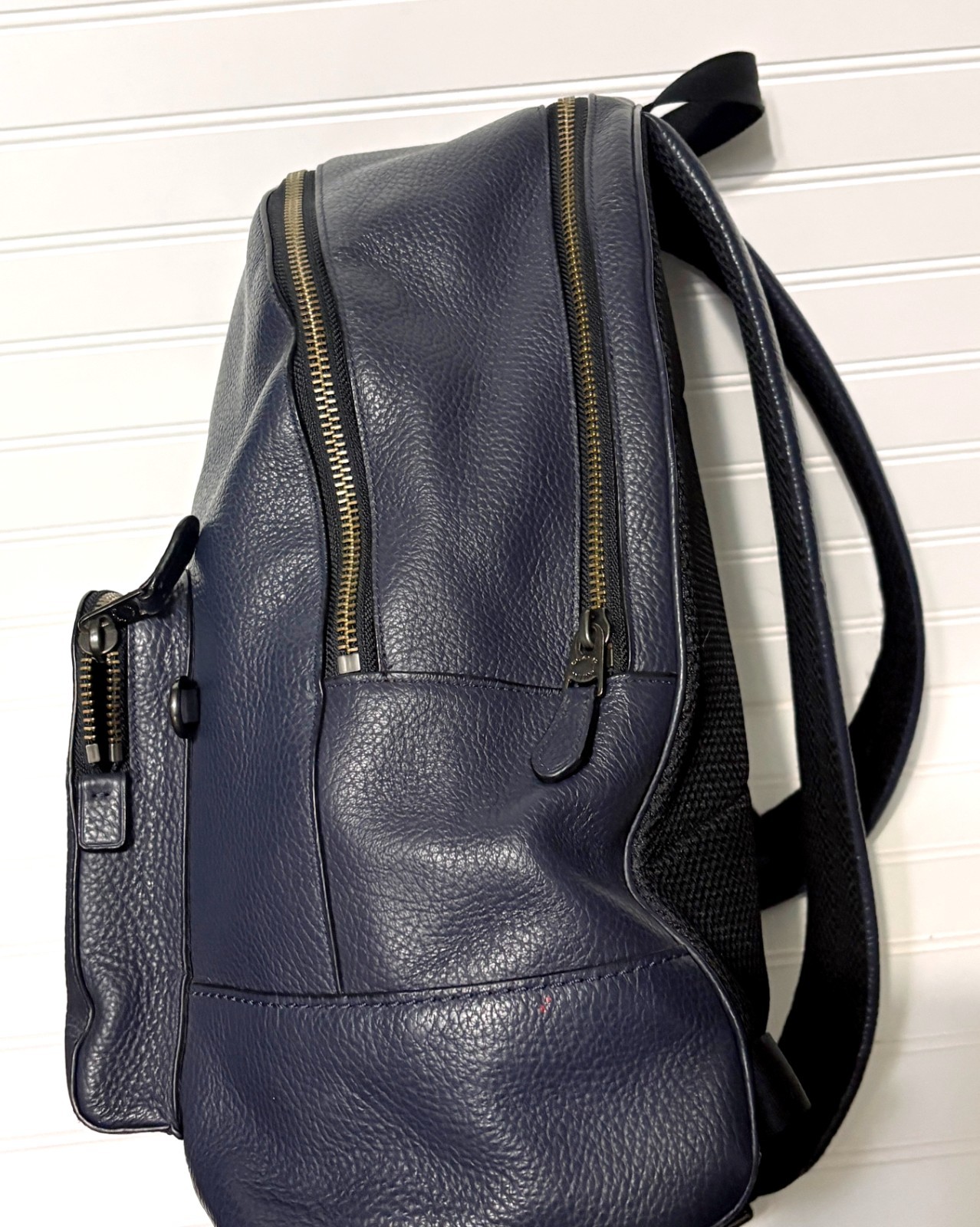 COACH West Navy Blue Large Pebbled Leather Backpack Bag F23247 Mens Womens