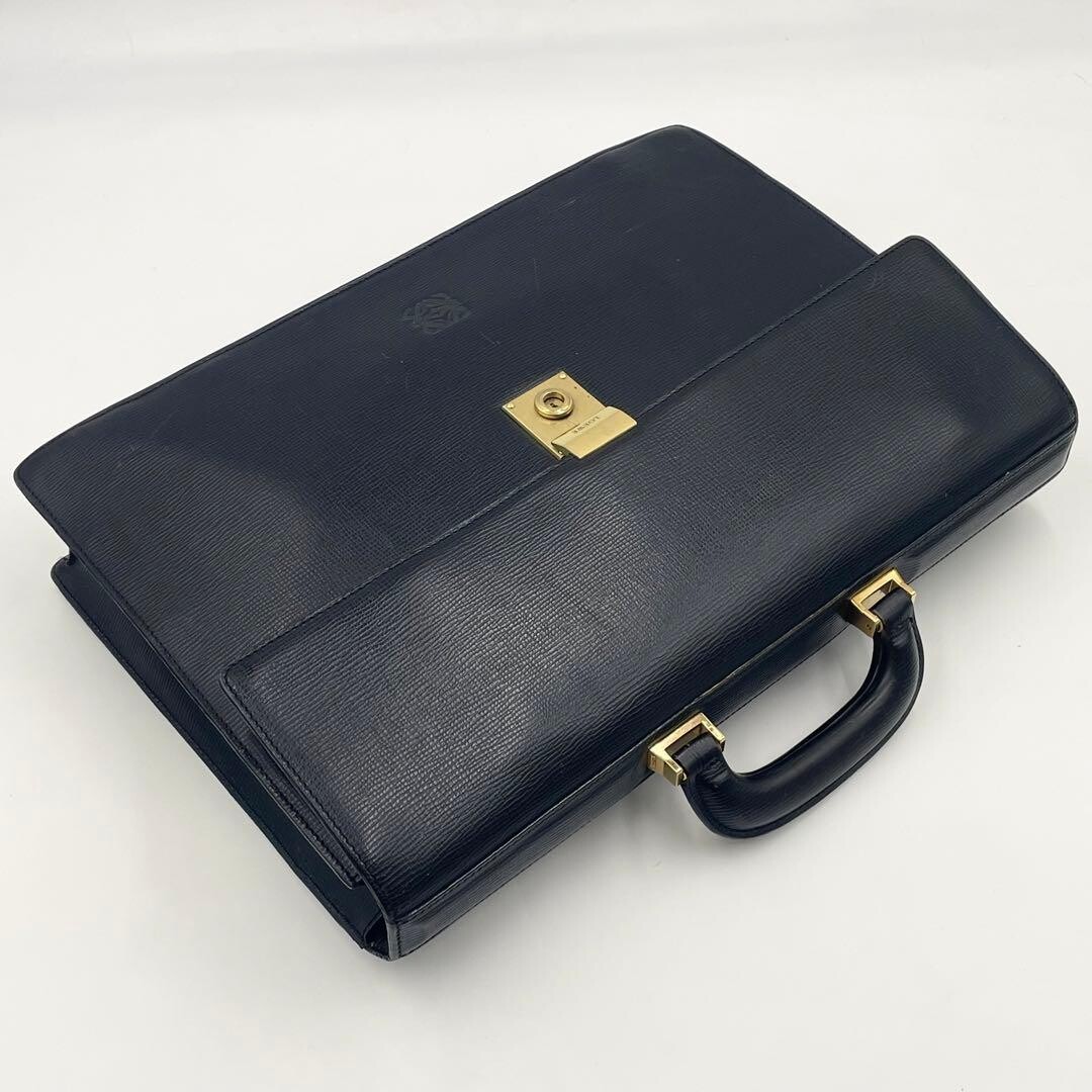 LOEWE Anagram Black Leather Briefcase Business Bag A4 PC Storage Auth