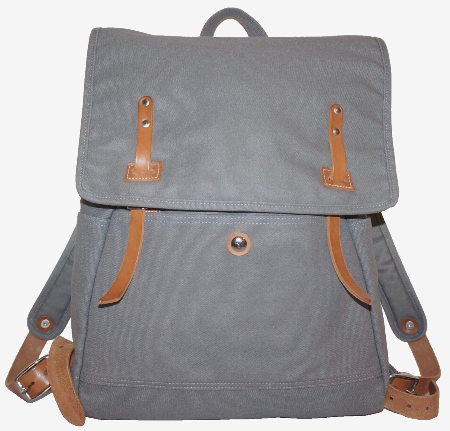MAKR Large Gray Canvas & Tan Leather Backpack 18×12 USA