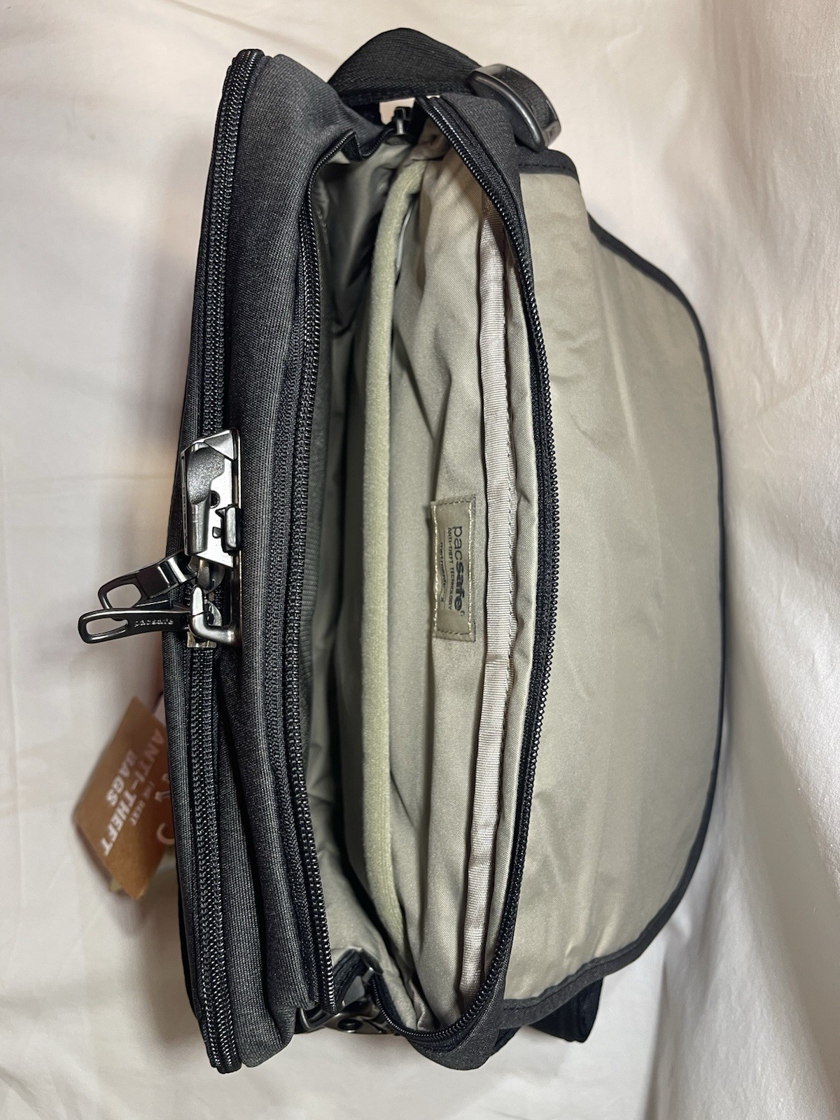 Pacsafe Gray Anti-Theft Messenger Bag Magnetic Closure Adjustable Strap Laptop