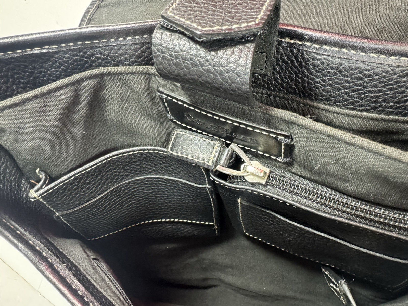 cole haan leather messenger bag Flap Over Black 15x10x3 New Without Tags (80)