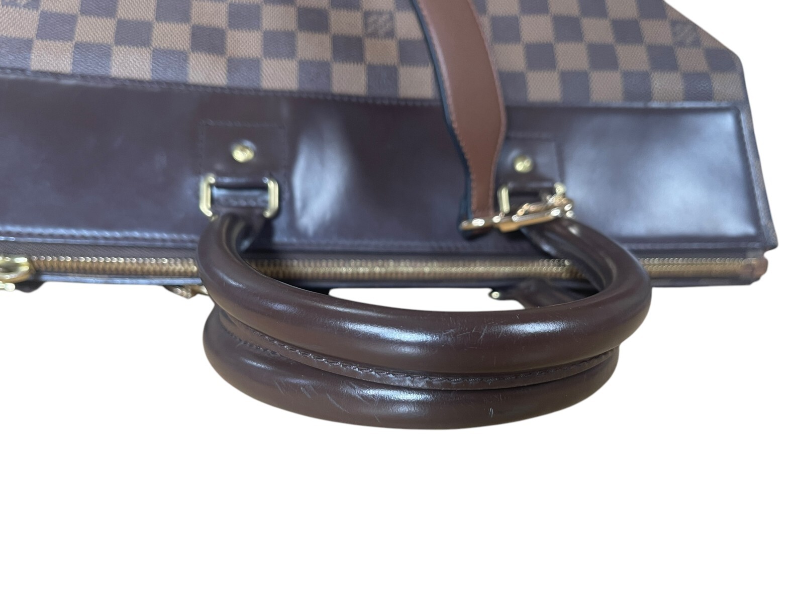 LOUIS VUITTON Damier Ebene Greenwich Canvas Leather Travel Gym Tote Bag Weekend