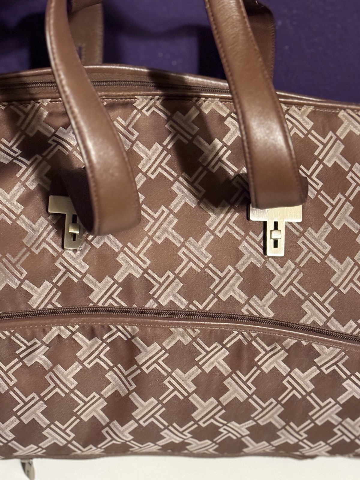 TUMI Signature Collection Logo Nylon Weekender Carry-On Duffle Travel Bag Brown