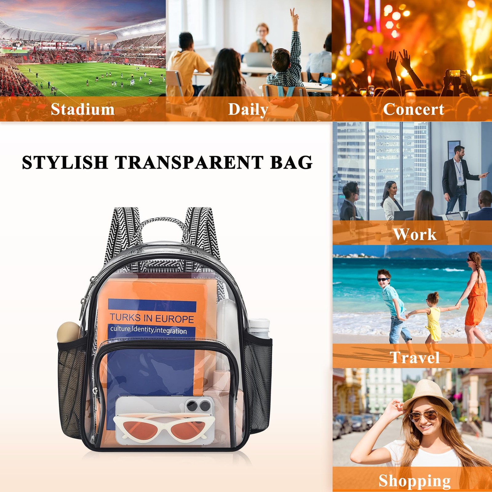 Clear Stadium Bag 12x12x6 Stadium Approved Clear Backpack for Concerts Events