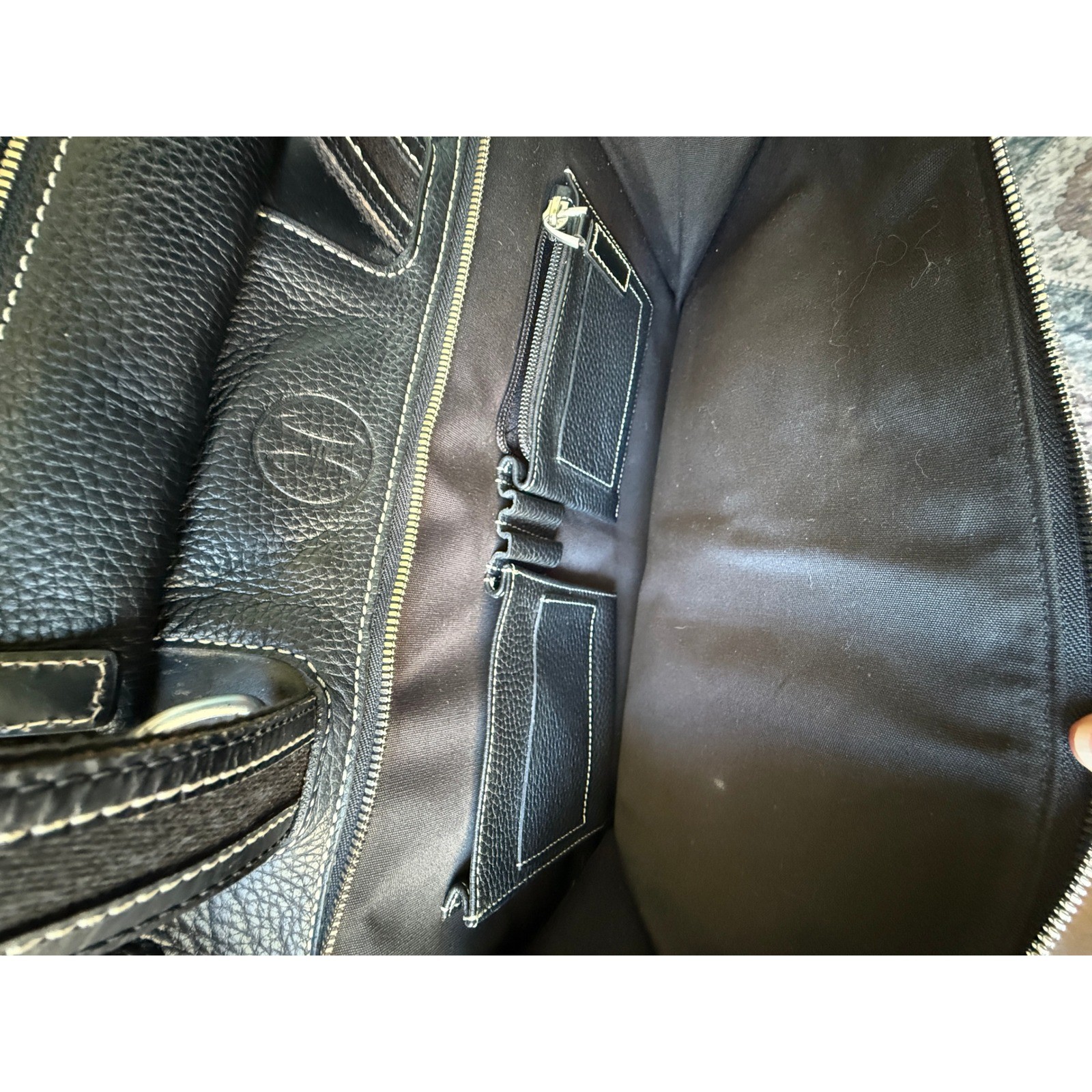 Cole Haan Black Pebbled Leather Briefcase Laptop Messenger Bag Contrast Stitch