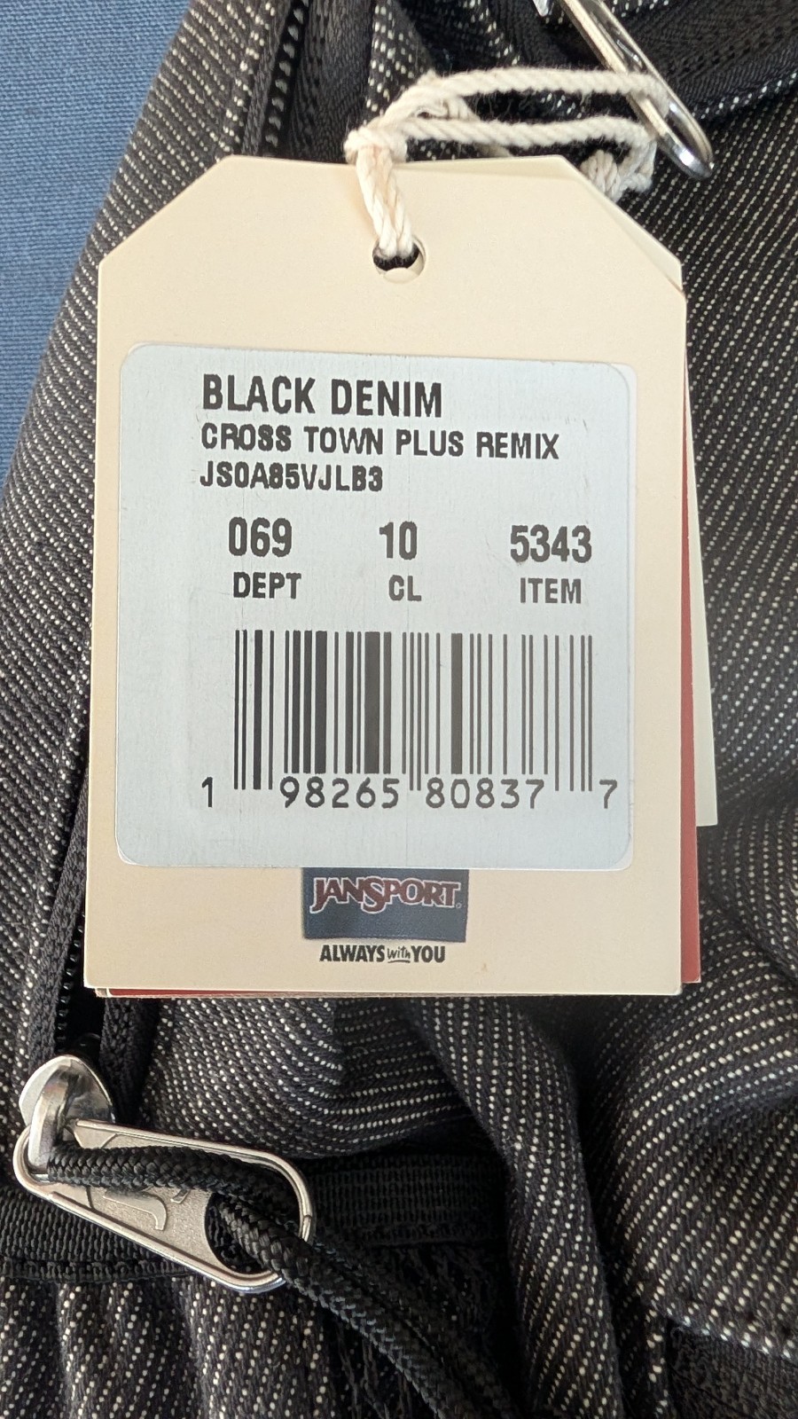JanSport Cross Town Plus Remix 17″ Backpack – Black: Abstract Denim Shell,