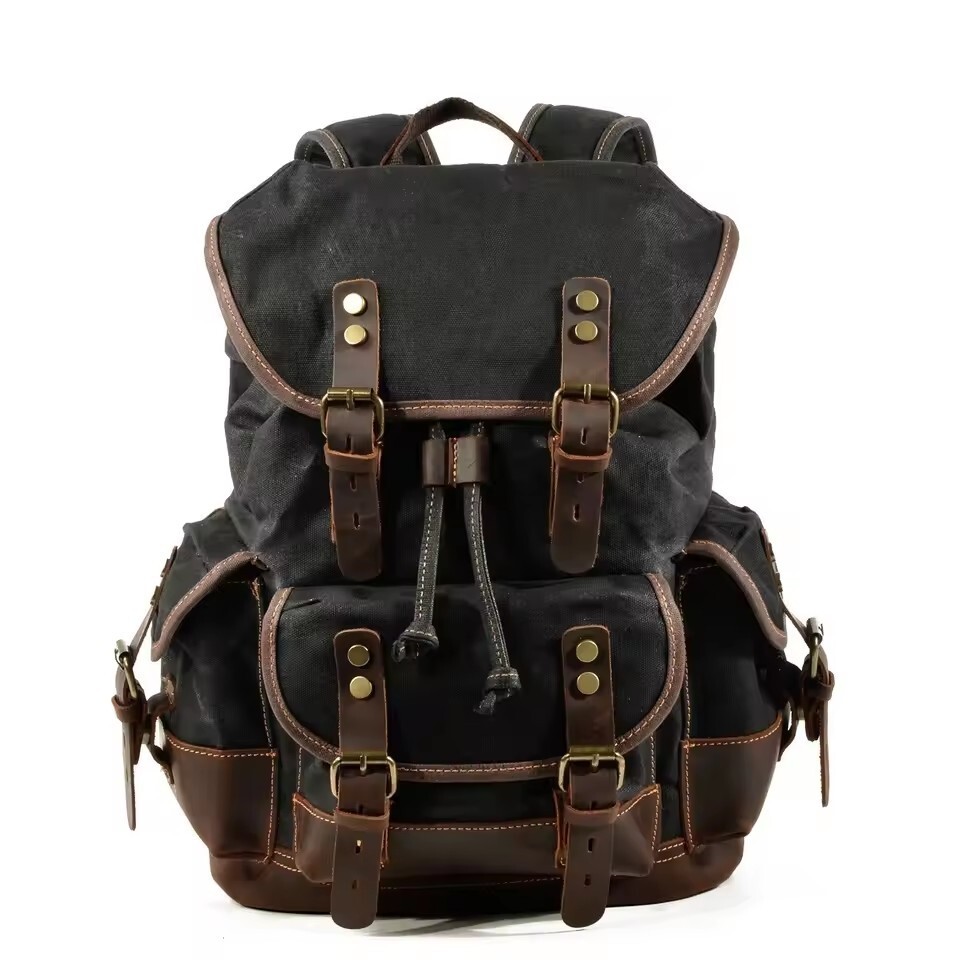 Retro Backpack Leisure Backpack Travel Backpack Canvas Patchwork Leather Fashion