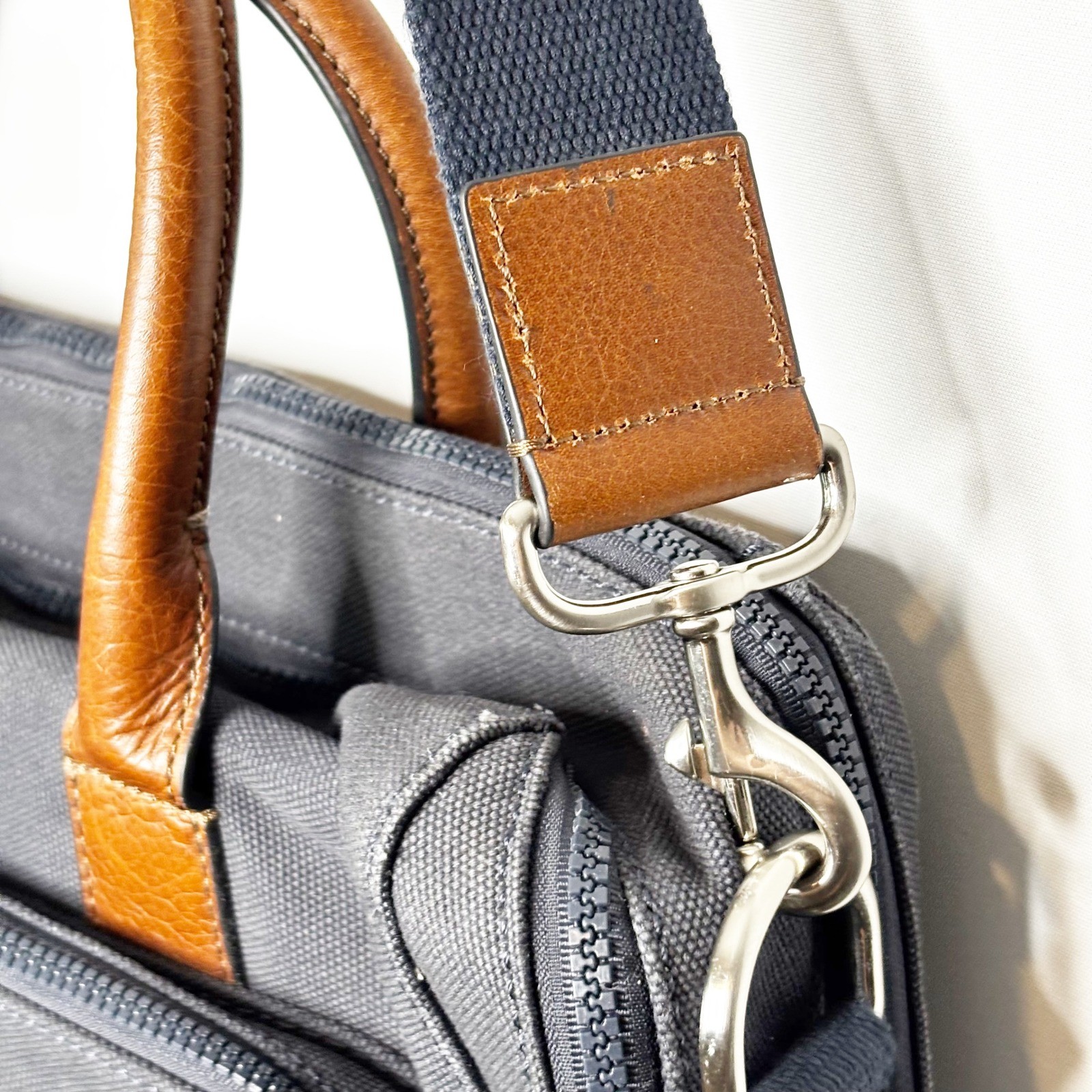 Fossil Estate Canvas Leather Messenger Computer Travel Bag Briefcase Gray Canvas