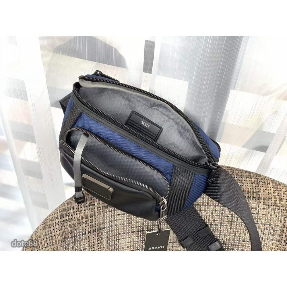 NEW TUMI Ballistic Nylon & Leather Chest Bag Navy Men’s Crossbody Sling Bag