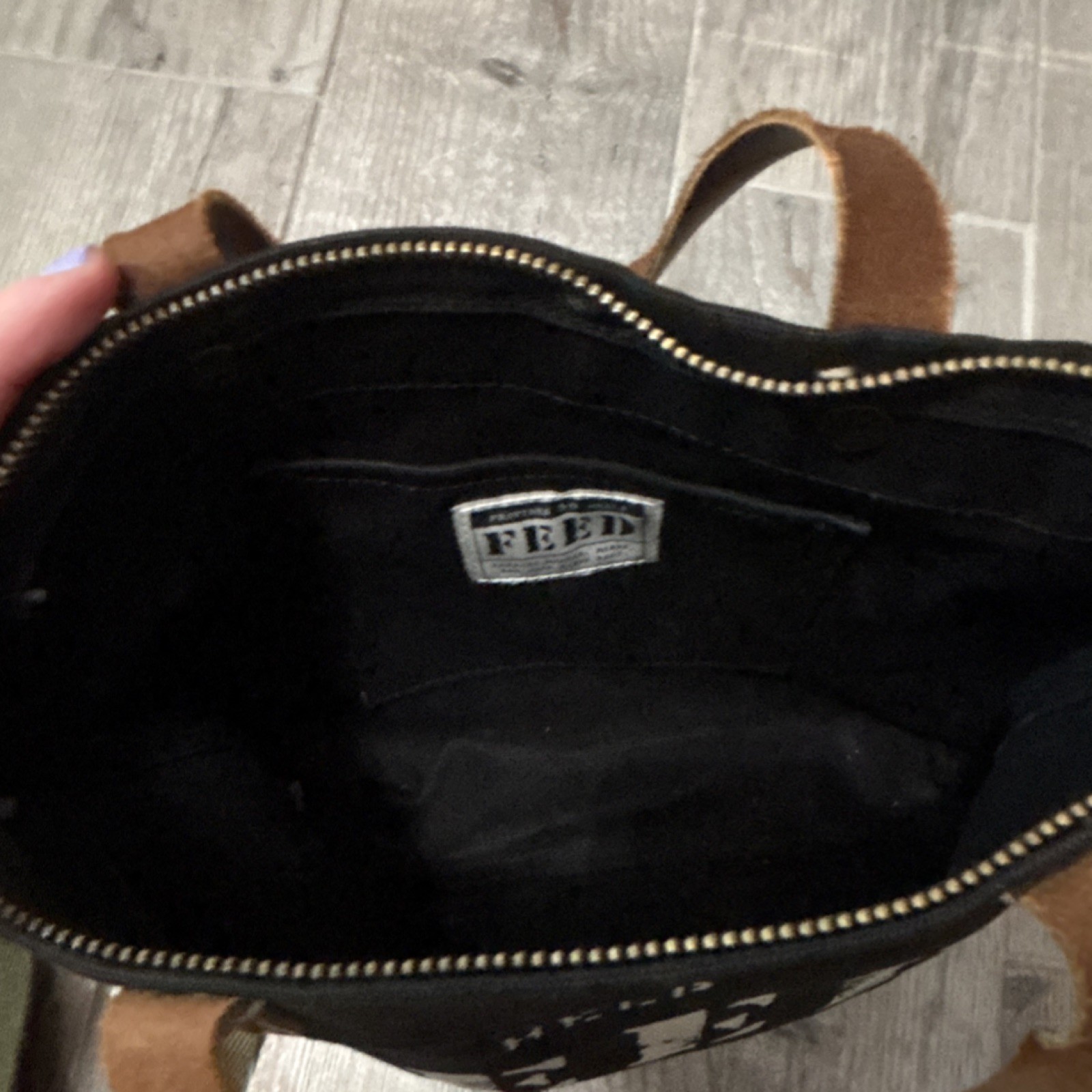 FEED Messenger Bag Black Brown Olive Leather Handles Adjustable Strap