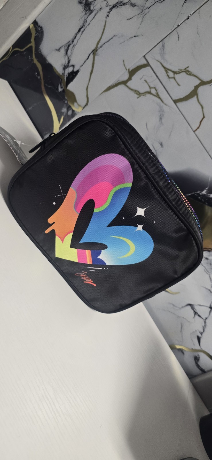 Jason Naylor Double Compartment Heart Graphic Toiletry Bag Black Multicolor