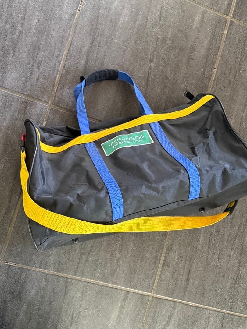 Benetton Retro Colorblock Boston Bag Large Nylon Travel Gym Shoulder Vintage