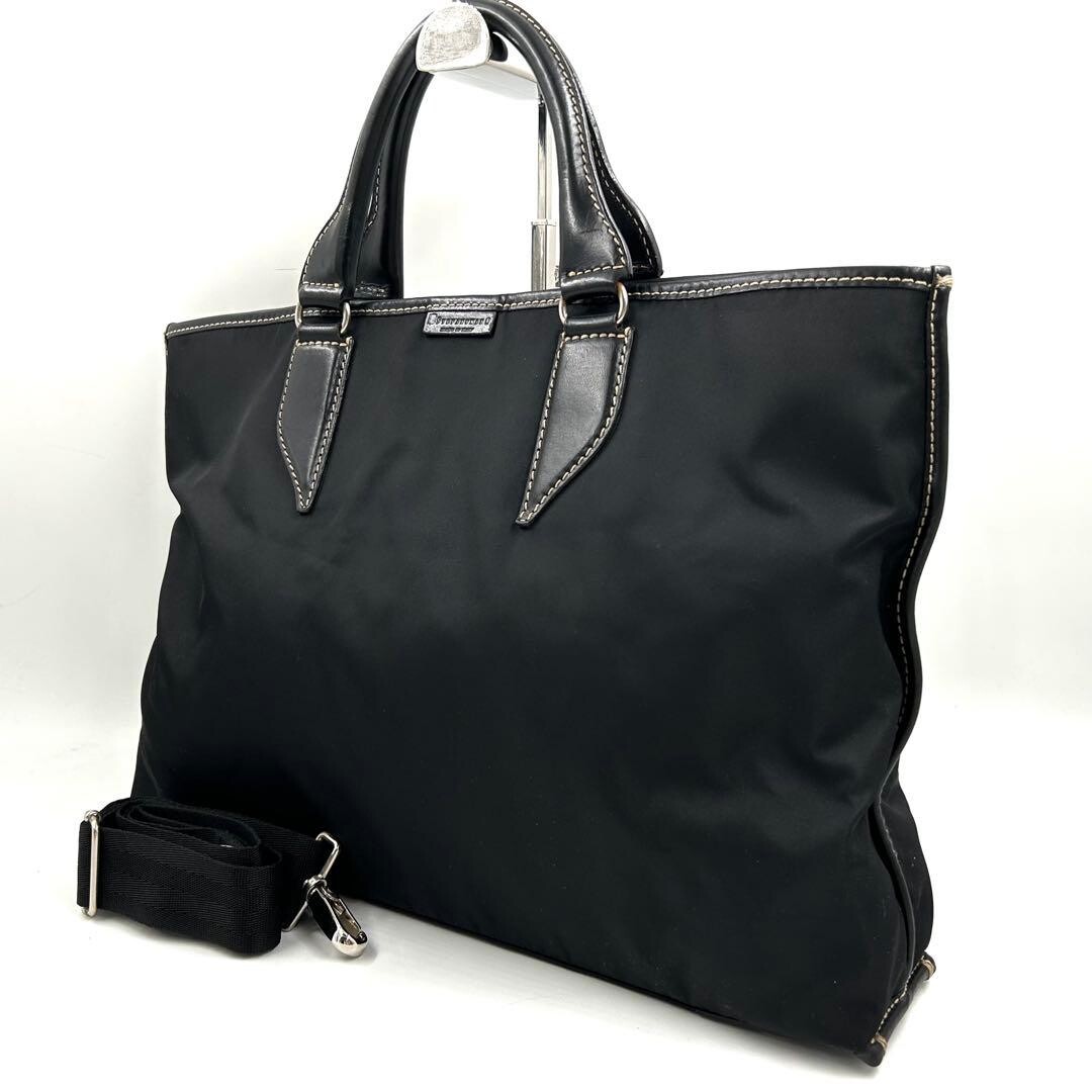 Stefanomano 883 Black Nylon Leather 2Way Business Bag A4 Shoulder Tote 45cm