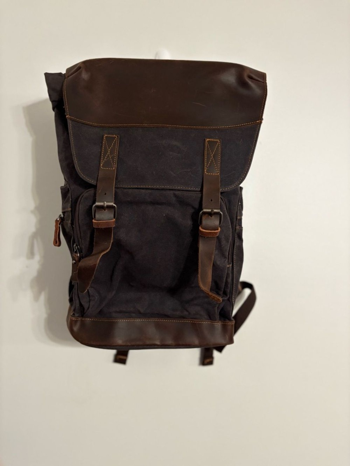 Vintage-Style Brown Canvas & Leather Men’s Backpack
