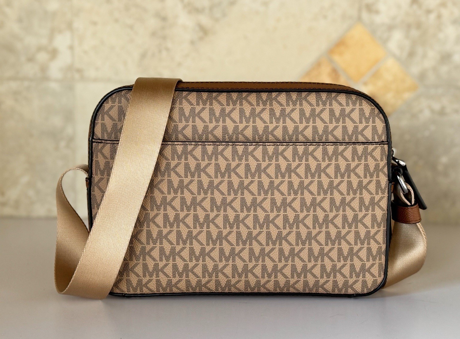 Michael Kors Cooper Utility Crossbody Flight Bag MK Brown/Pop Orange