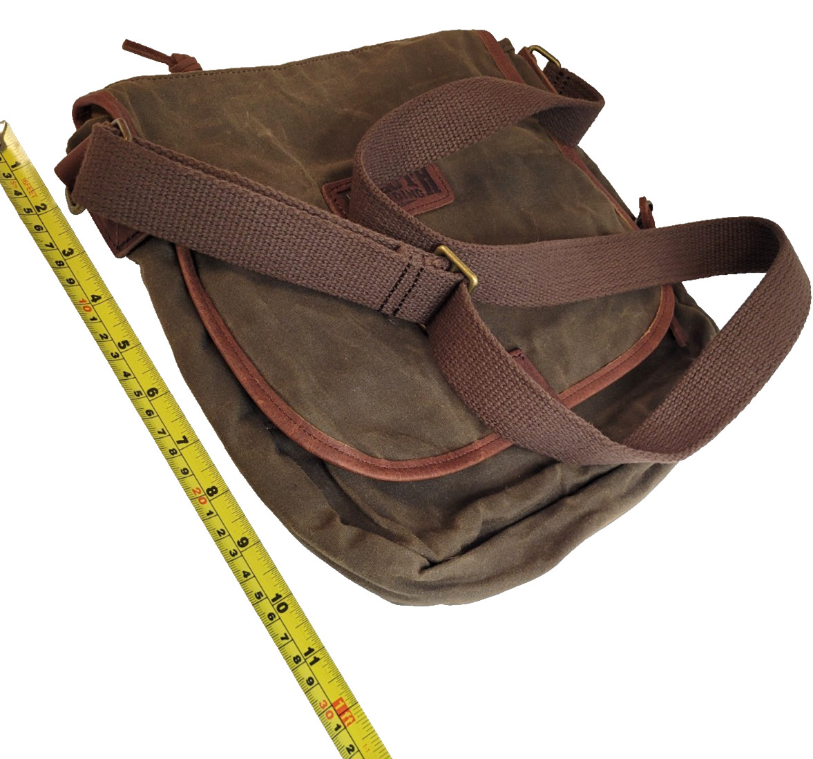 Duluth Trading Co Satchel Army Green Brown Oil Cloth Crossbody Messenger Bag.