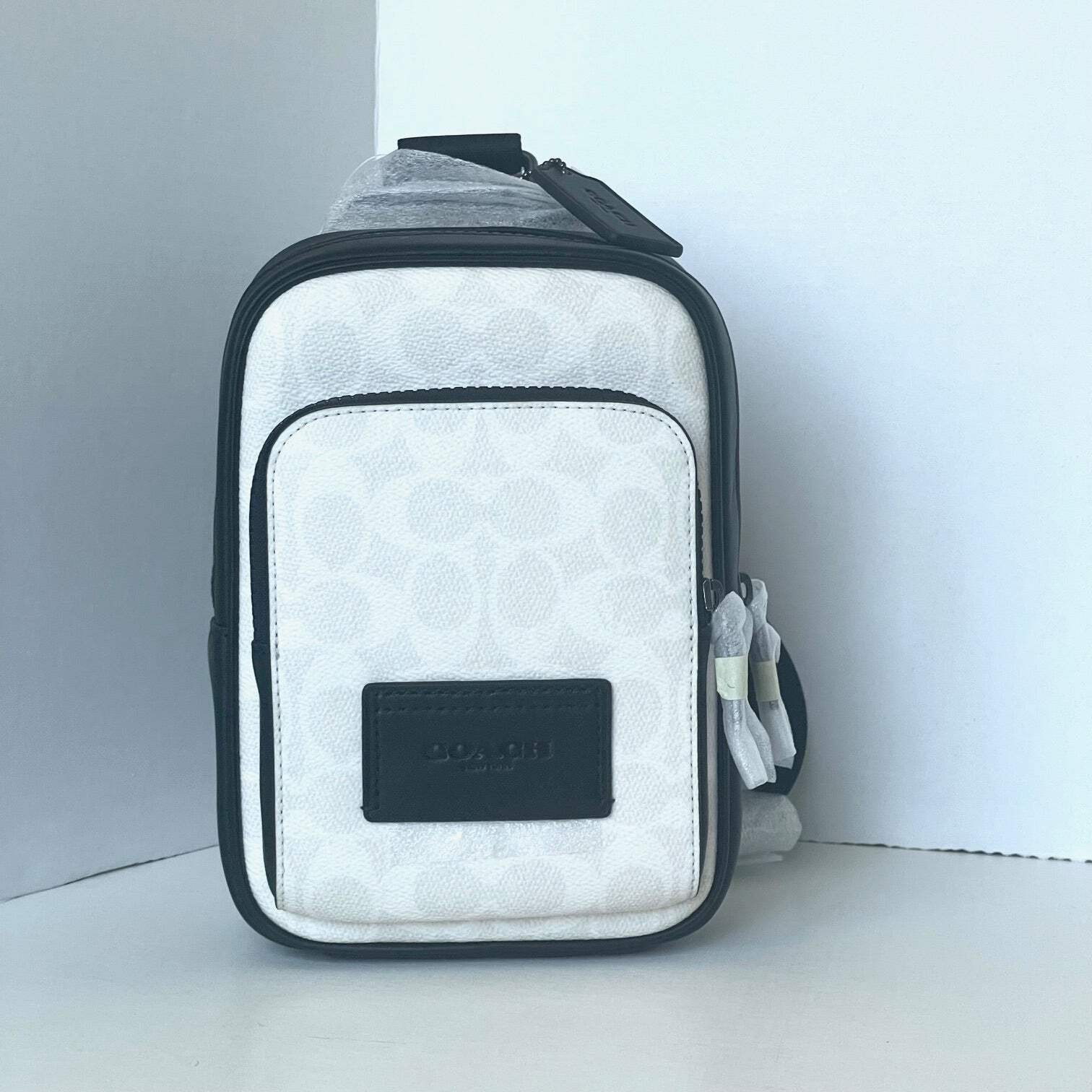 Coach Racer Sling Pack CV763 Black Chalk Signature Canvas Leather